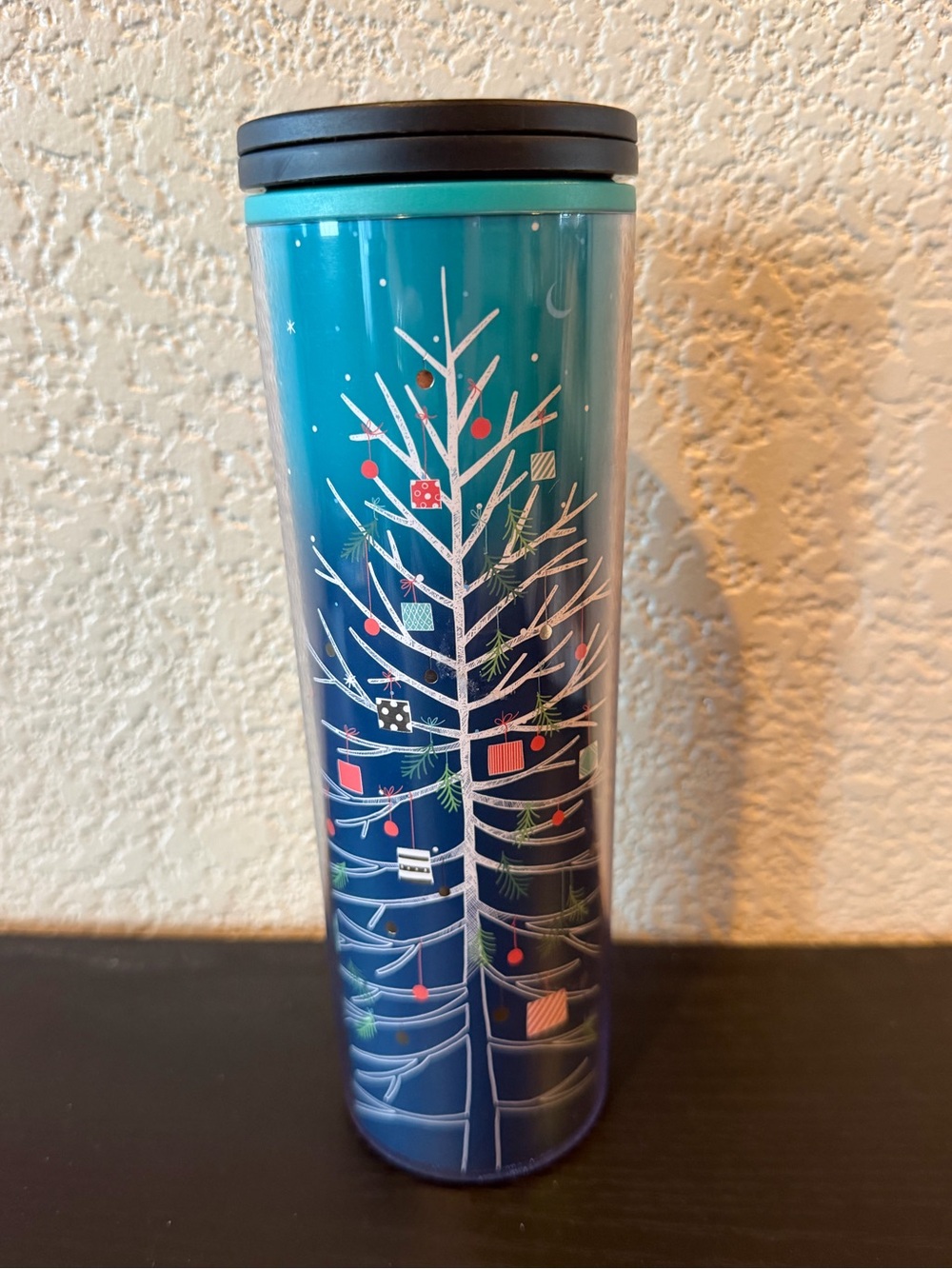 Starbucks Teal Blue Ombré Holiday Tree Insulated Travel Tumbler